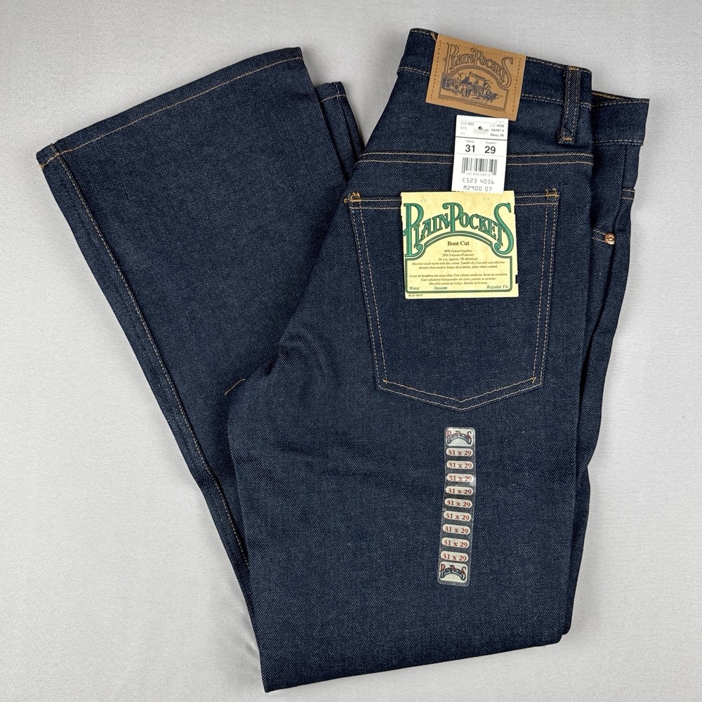 Vintage Plain Pockets Raw Denim Jeans 31x29 Boot Cut NWT Dark Wash